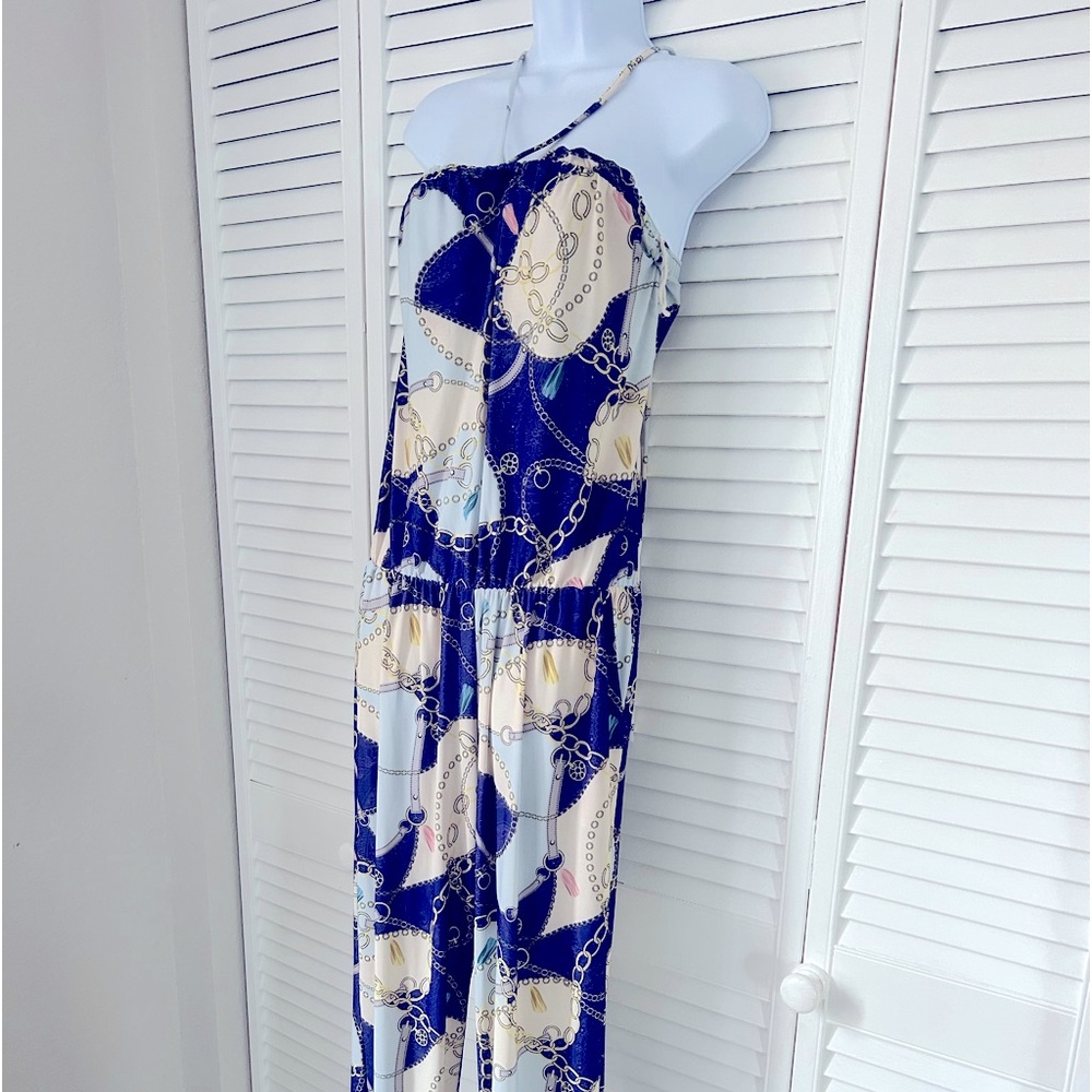 Julian Chang blue and yellow chain jumpsuit size L